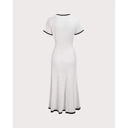 Women's White Contrasting Sweater Midi Dress