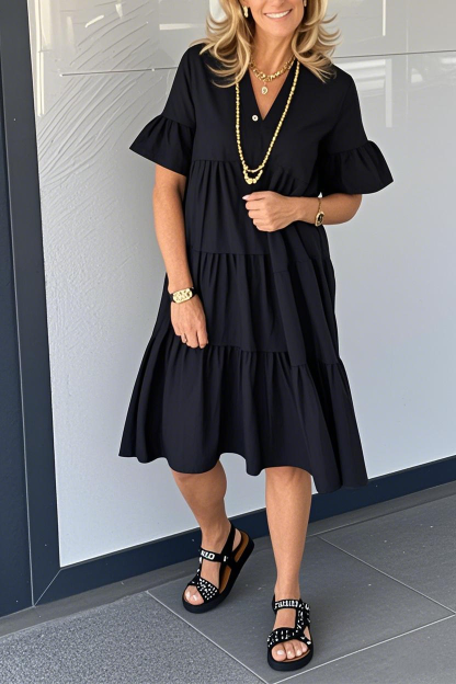 V-Neck BottonMaxi Dress With Pockets