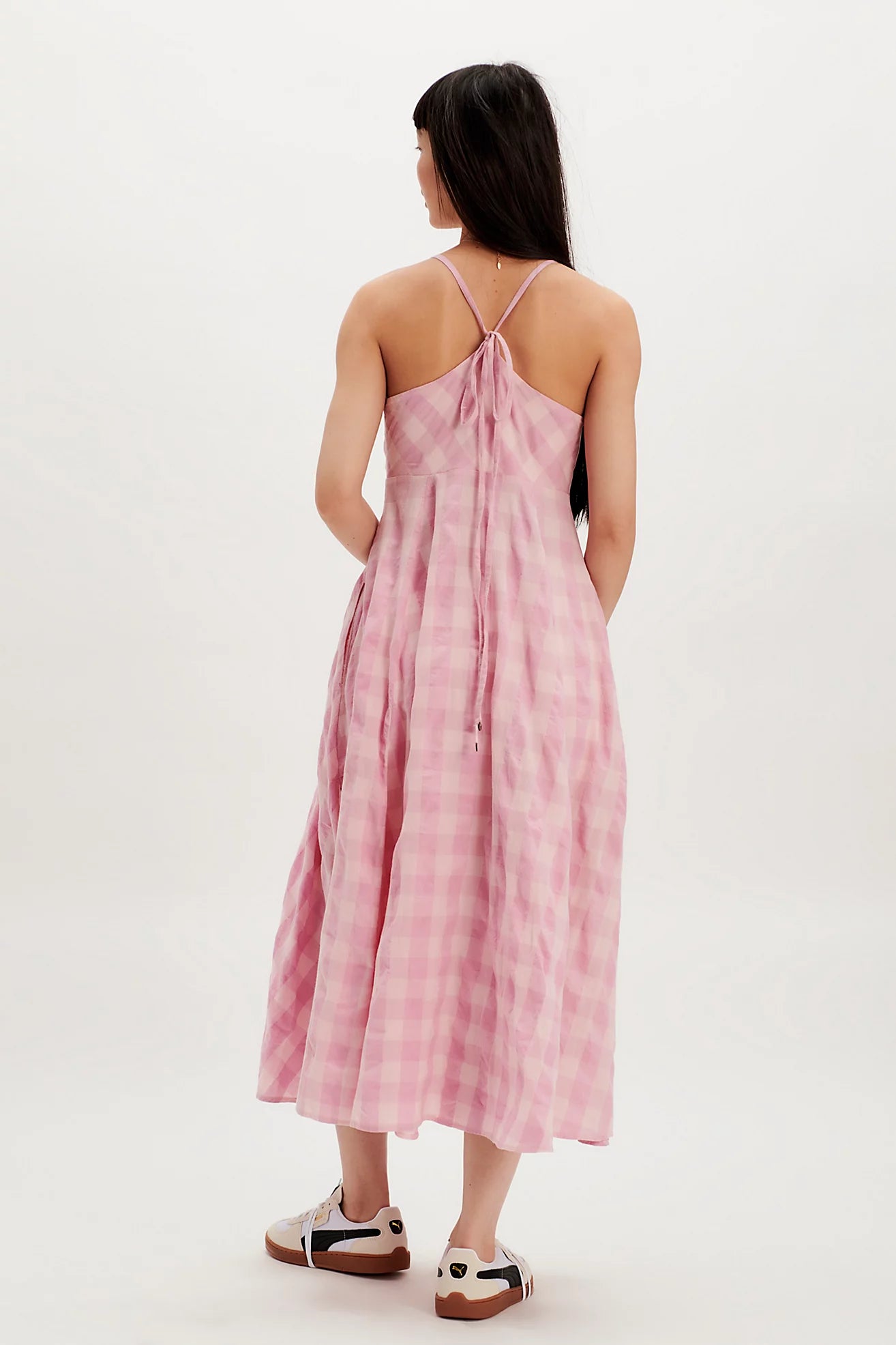 Boho Gingham Long Slip Via Midi Dress