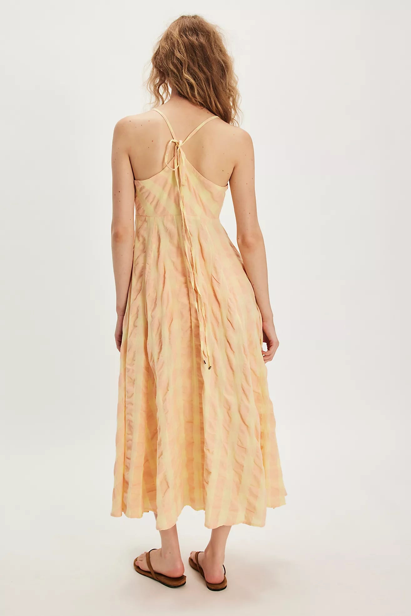 Boho Gingham Long Slip Via Midi Dress