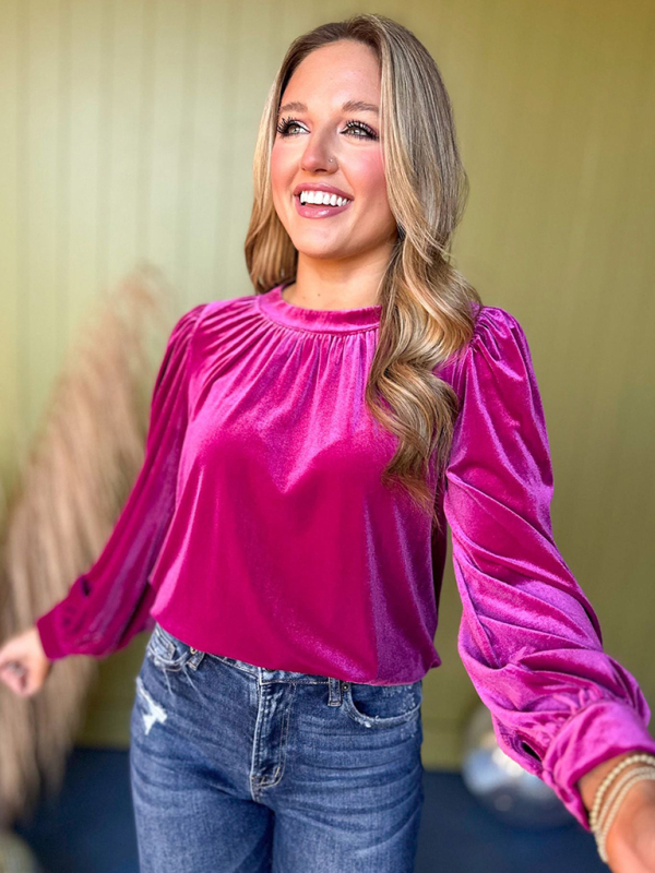 Burgundy Velvet Long Peasant Sleeve Top