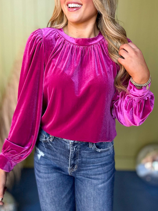 Burgundy Velvet Long Peasant Sleeve Top