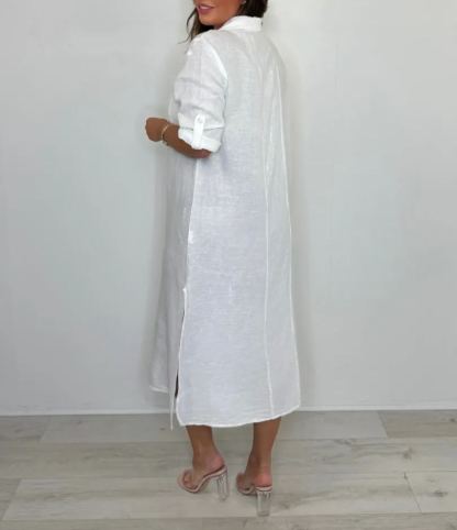 Sequin Pocket & Back Detail Linen Shirt Dress