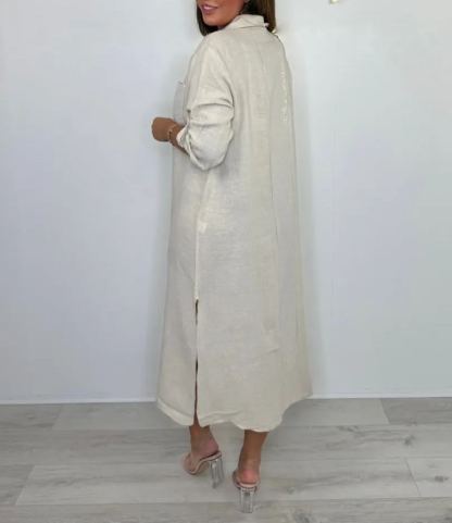 Sequin Pocket & Back Detail Linen Shirt Dress