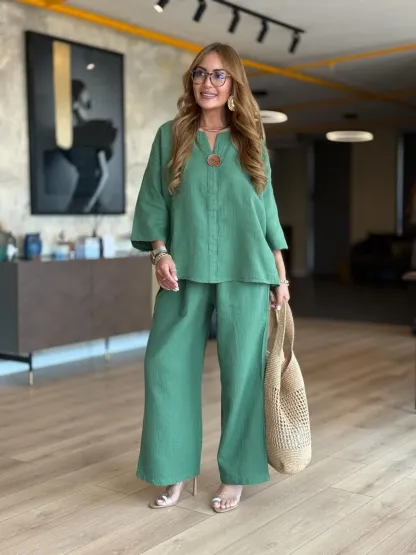 Buttoned Black Cotton Two Piece Set