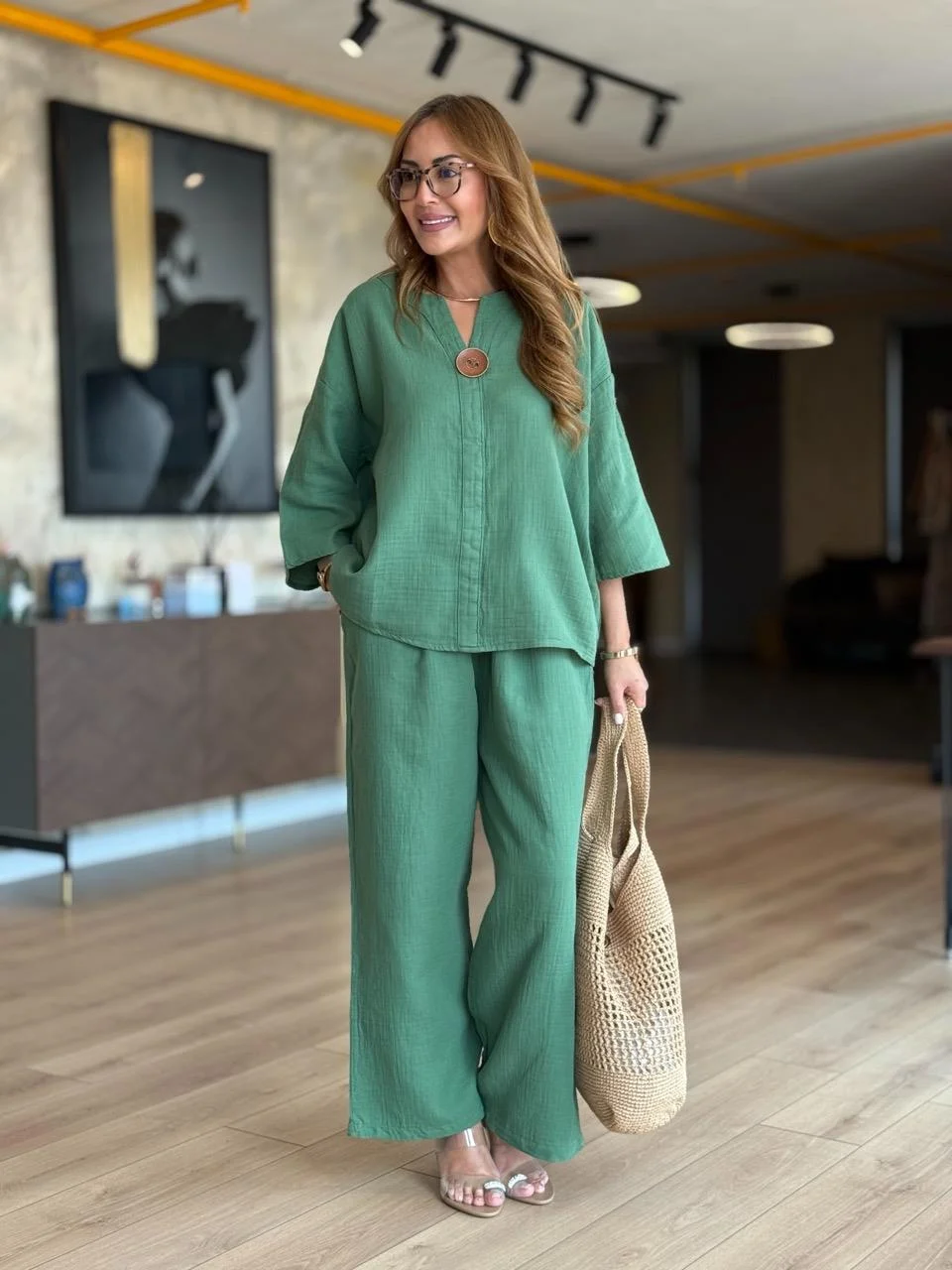 Buttoned Black Cotton Two Piece Set