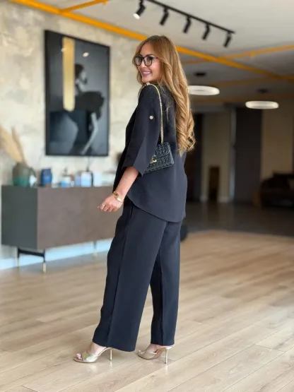 Buttoned Black Cotton Two Piece Set