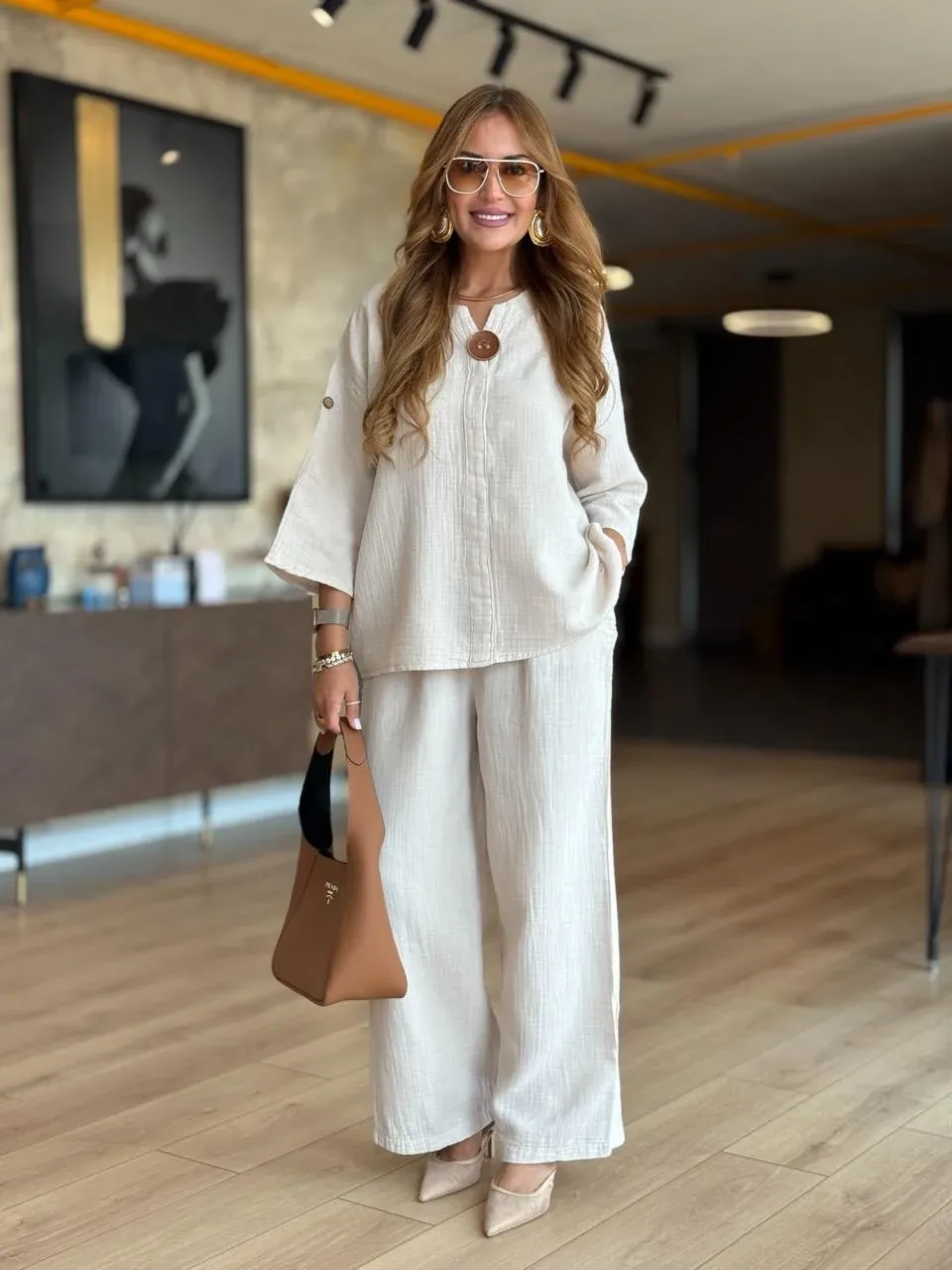 Buttoned Black Cotton Two Piece Set