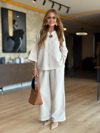 Buttoned Black Cotton Two Piece Set