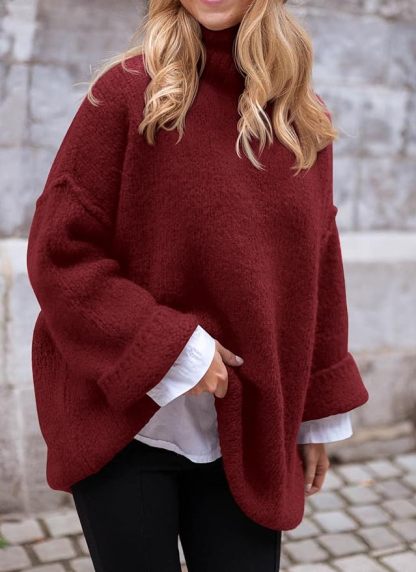 2024 Women's  Fall Knit Sweater Casual Long Sleeve Turtleneck Loose Chunky Pullover Tops