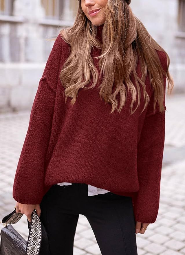 2024 Women's  Fall Knit Sweater Casual Long Sleeve Turtleneck Loose Chunky Pullover Tops