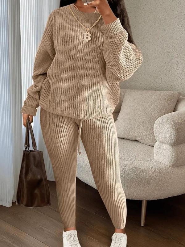 Women's Long Sleeve Sweater Drawstring Pants Set