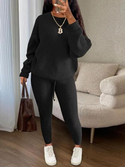 Women's Long Sleeve Sweater Drawstring Pants Set