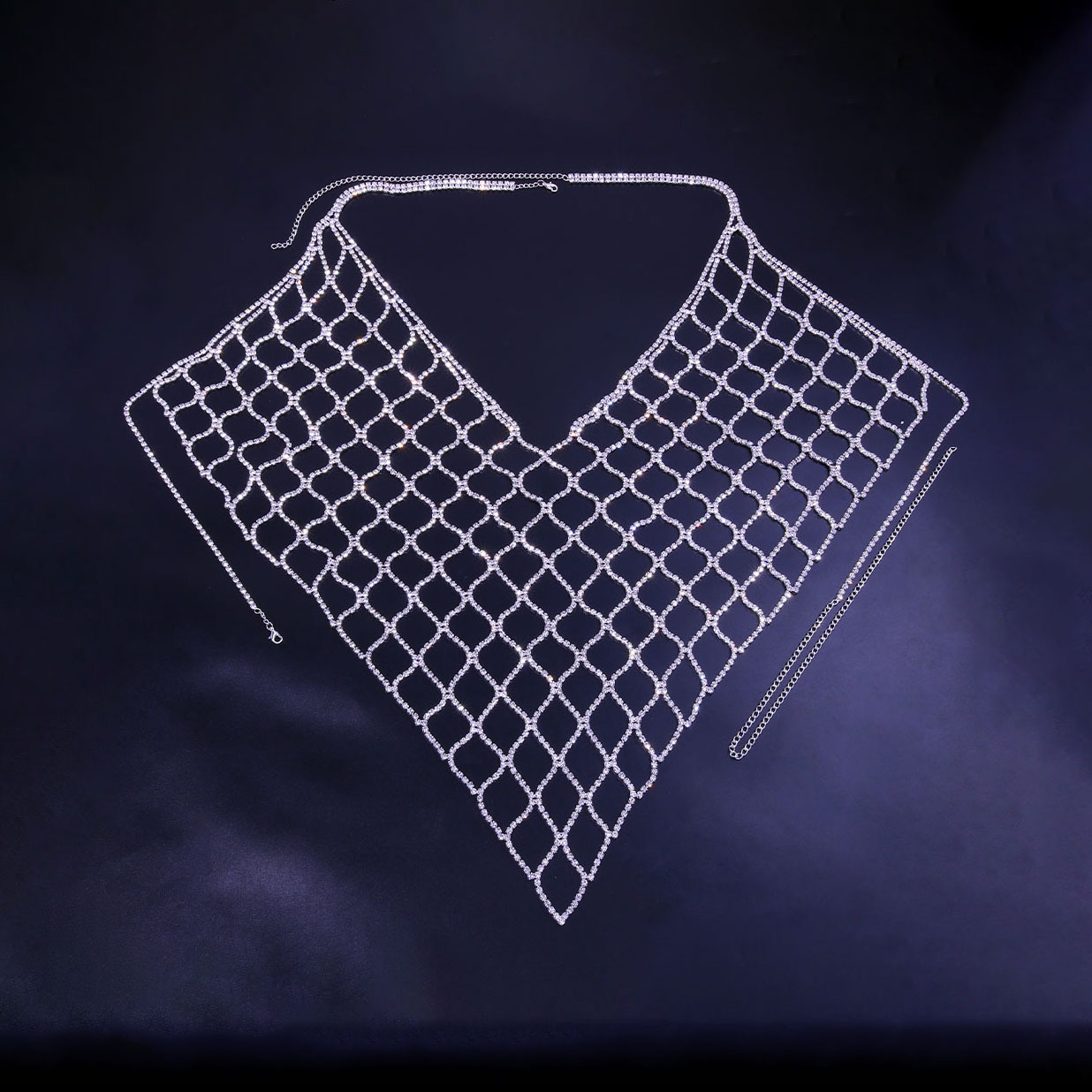 Rhinestone mesh chest chain