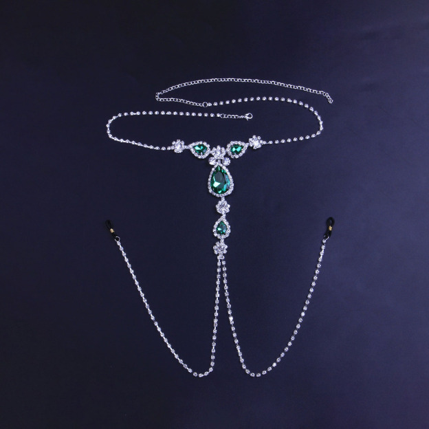 Sexy Green Rhinestone Non-Piercing Nipple Chain