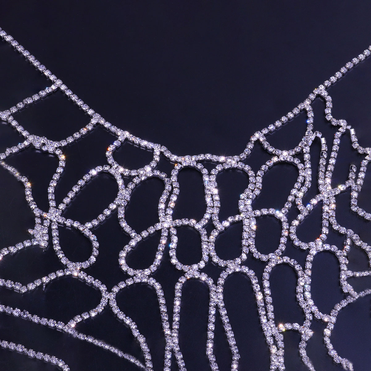 Runway-style sparkling body chain for evening wear