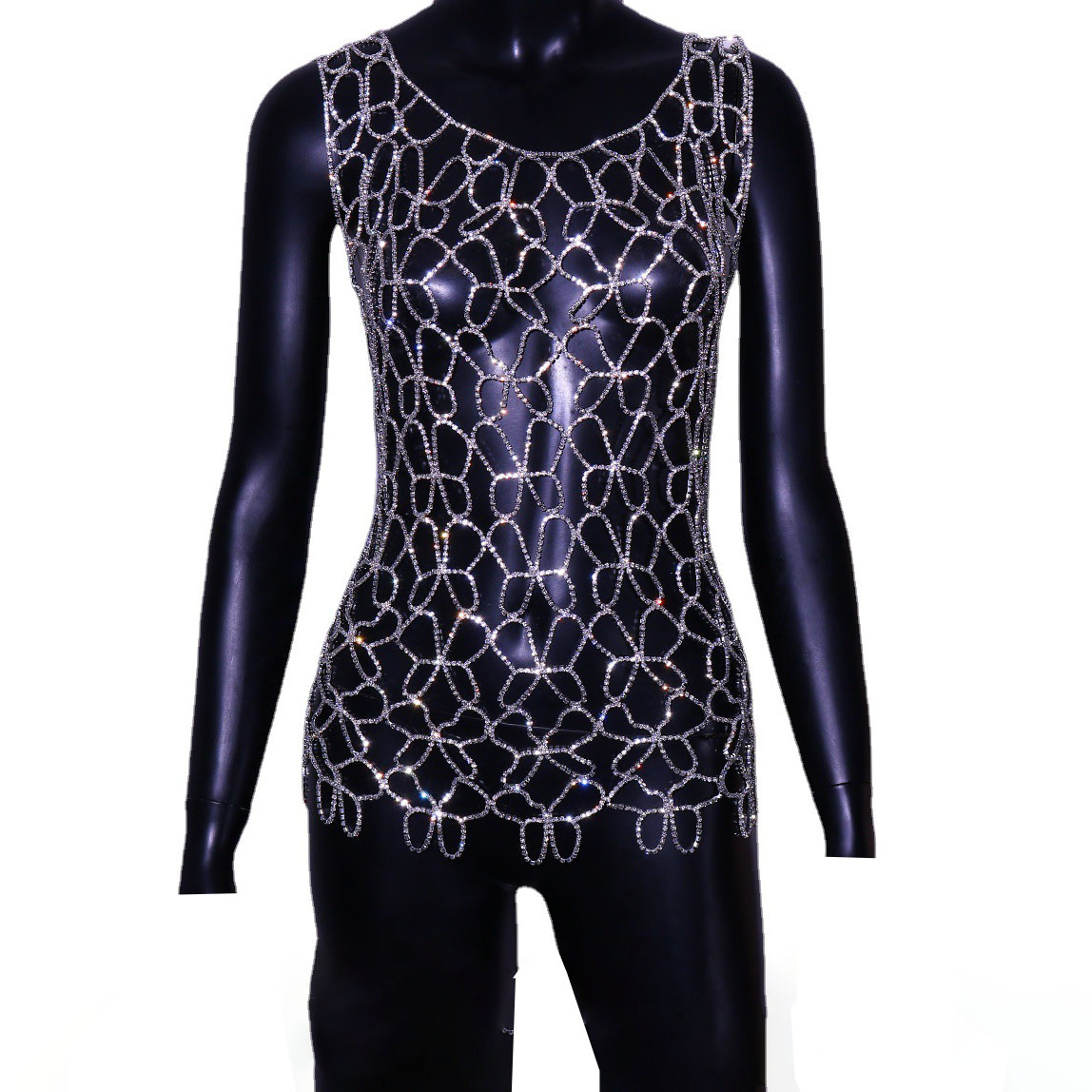 Runway-style sparkling body chain for evening wear