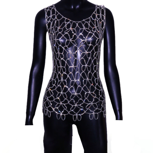 Runway-style sparkling body chain for evening wear