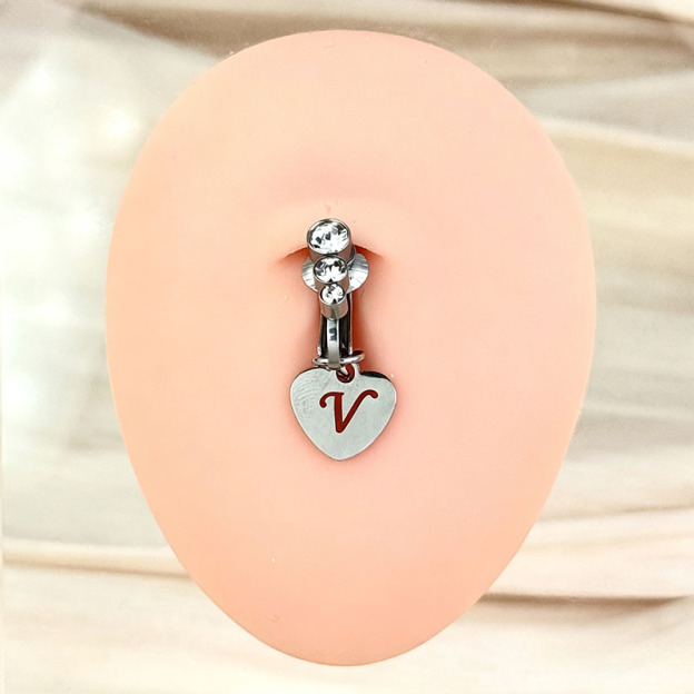 Customizable Initial Heart Faux Navel Ring