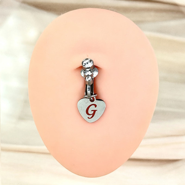 Customizable Initial Heart Faux Navel Ring