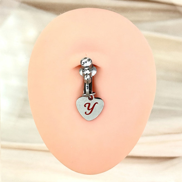 Customizable Initial Heart Faux Navel Ring
