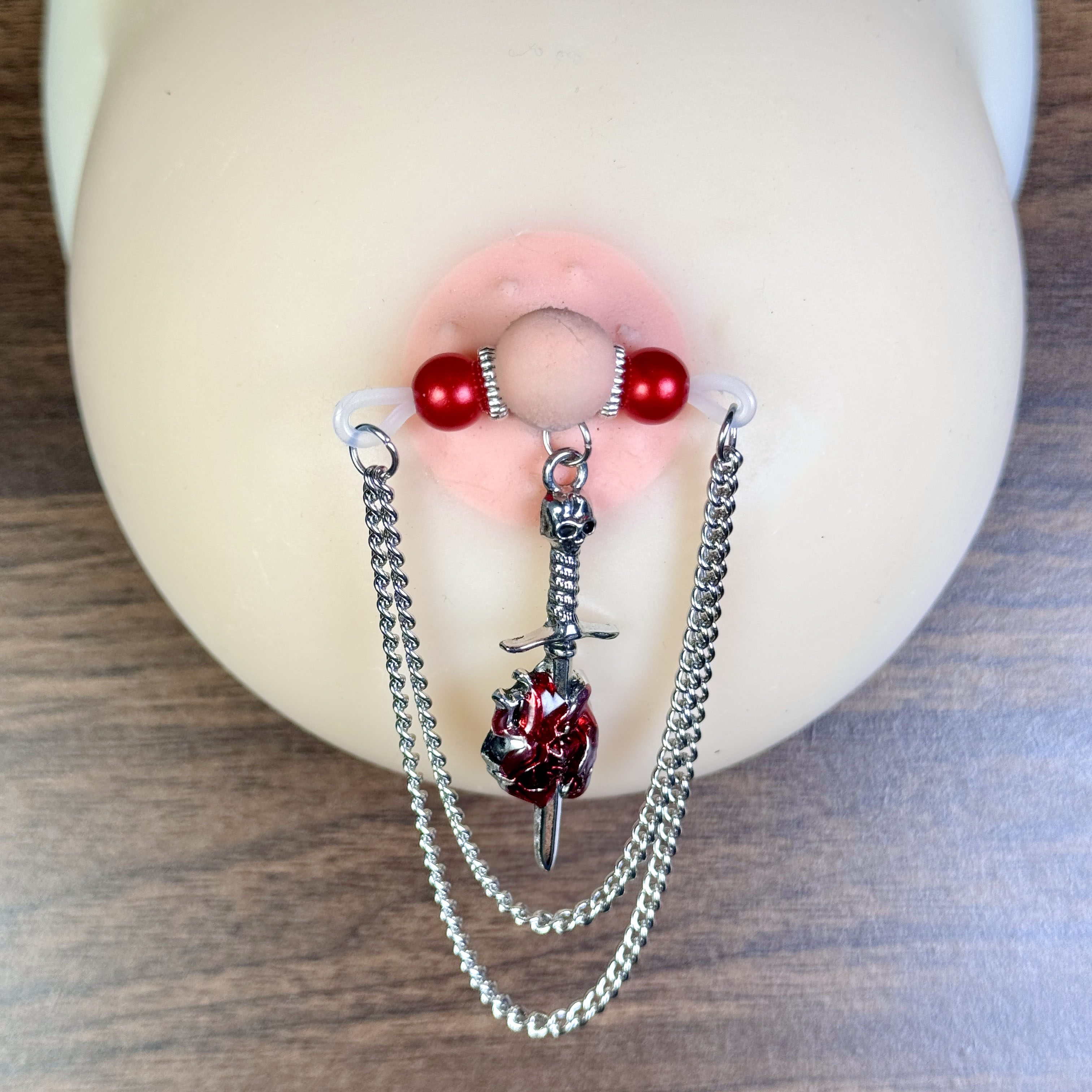 Blood Rose Heart Sword Gothic Nipple Chain