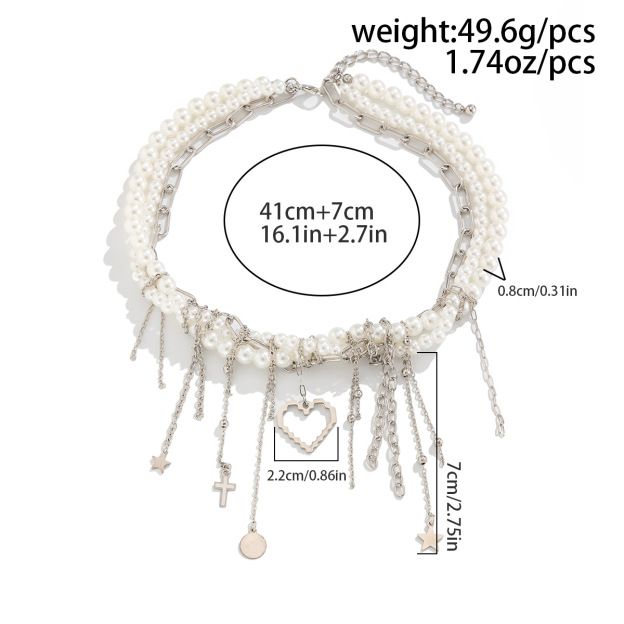 Heart Pearl Tassel Necklace