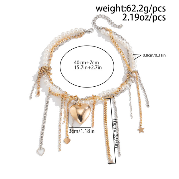 Heart Pearl Tassel Necklace