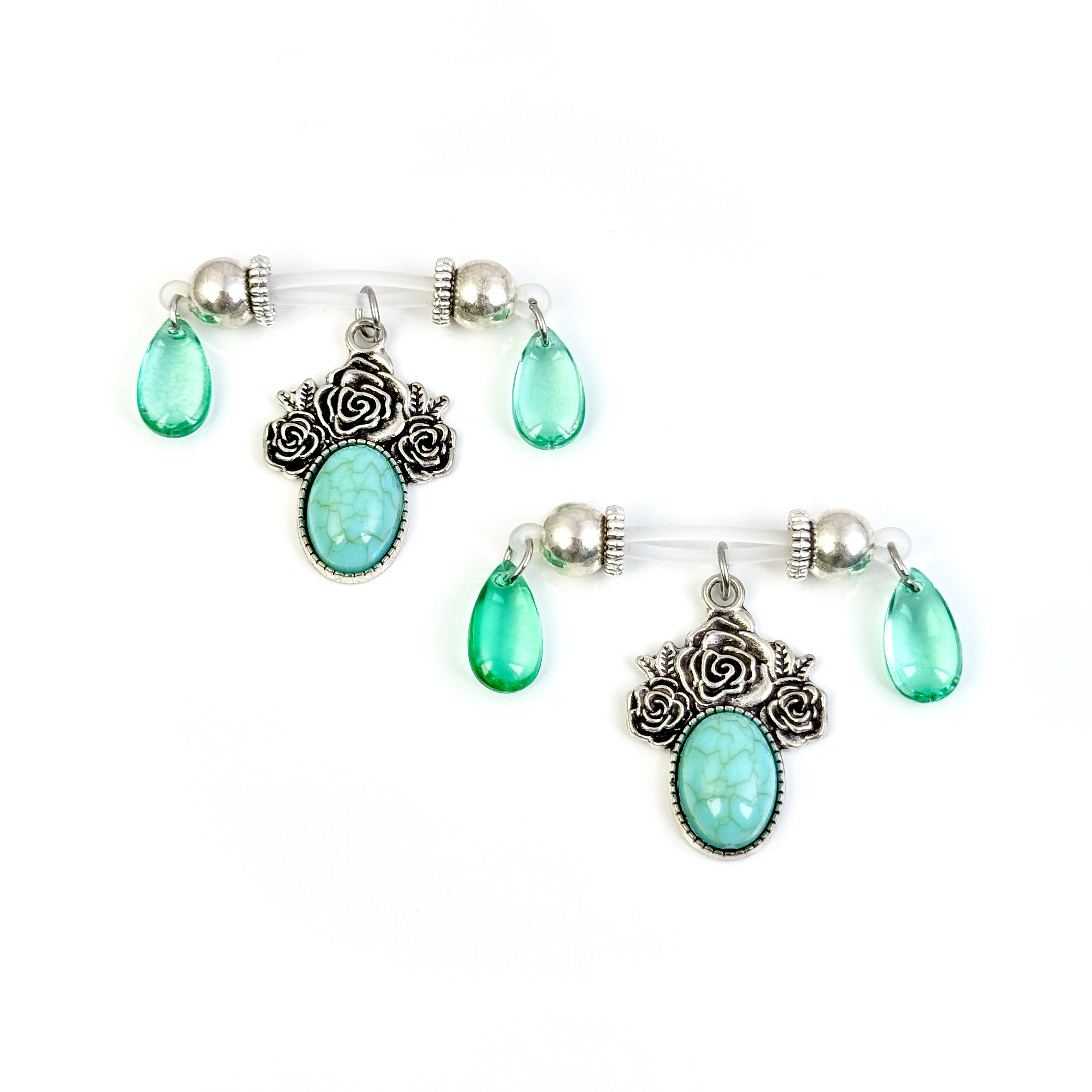 Green Crystal Dangle Nipple Clamps