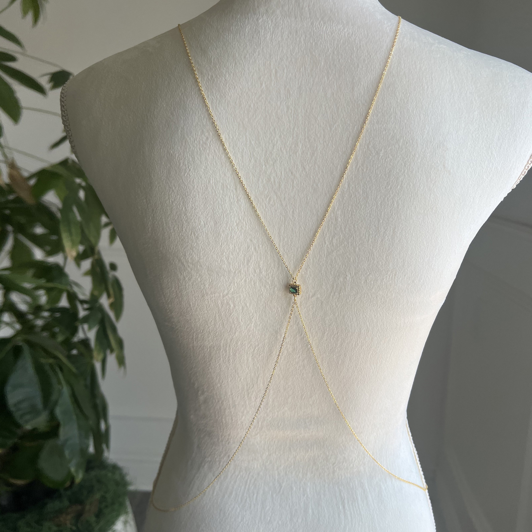 Subtle Square Emerald Gem Choker Body Chain Set