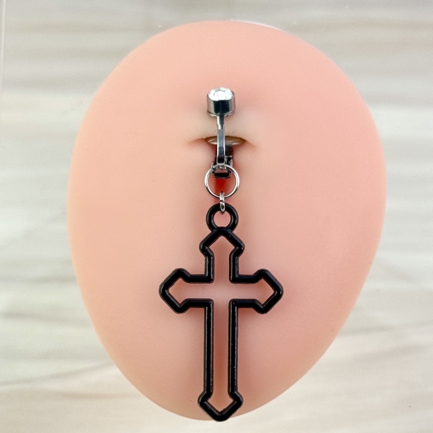 Black Cross Faux Belly Button Ring