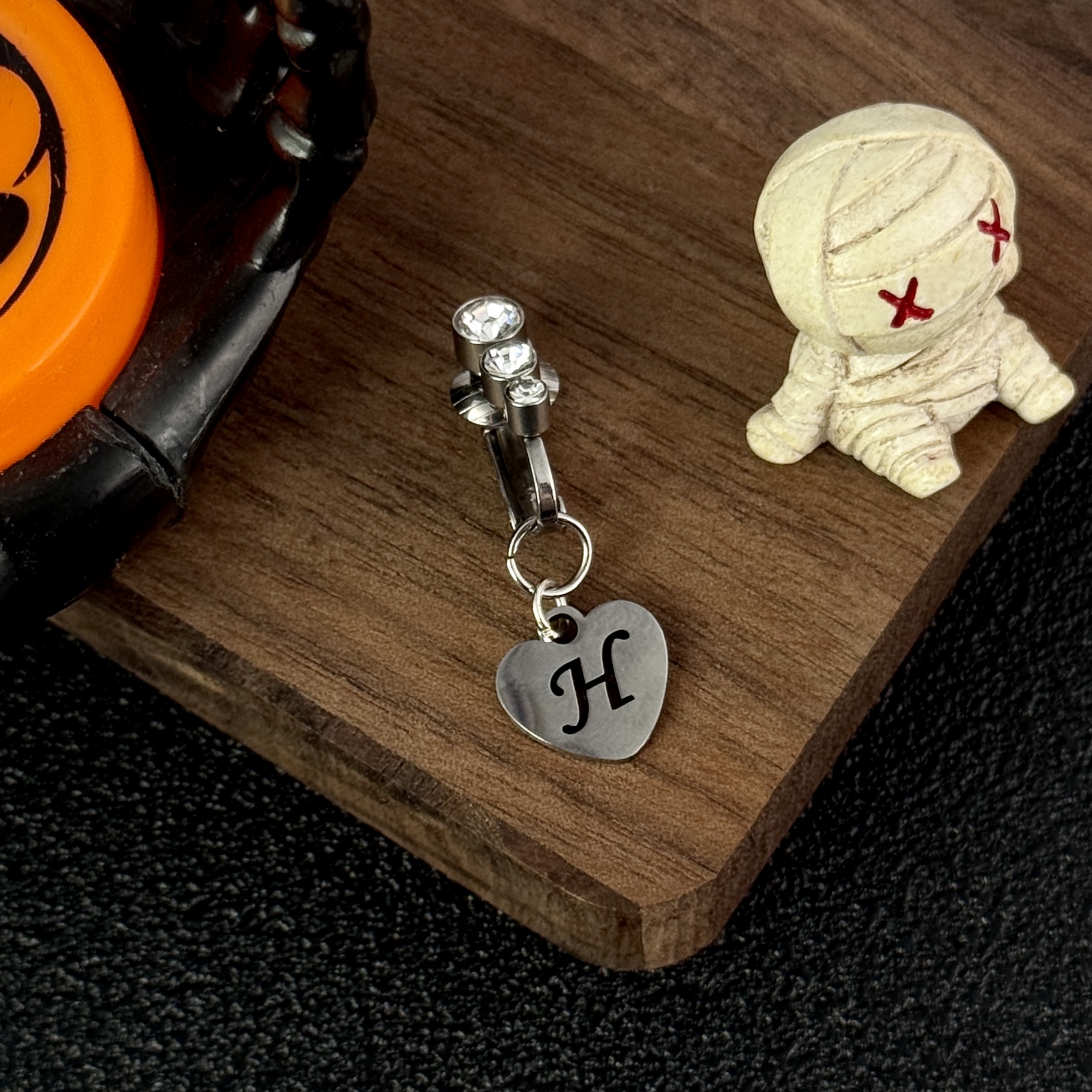 Customizable Initial Heart Faux Navel Ring