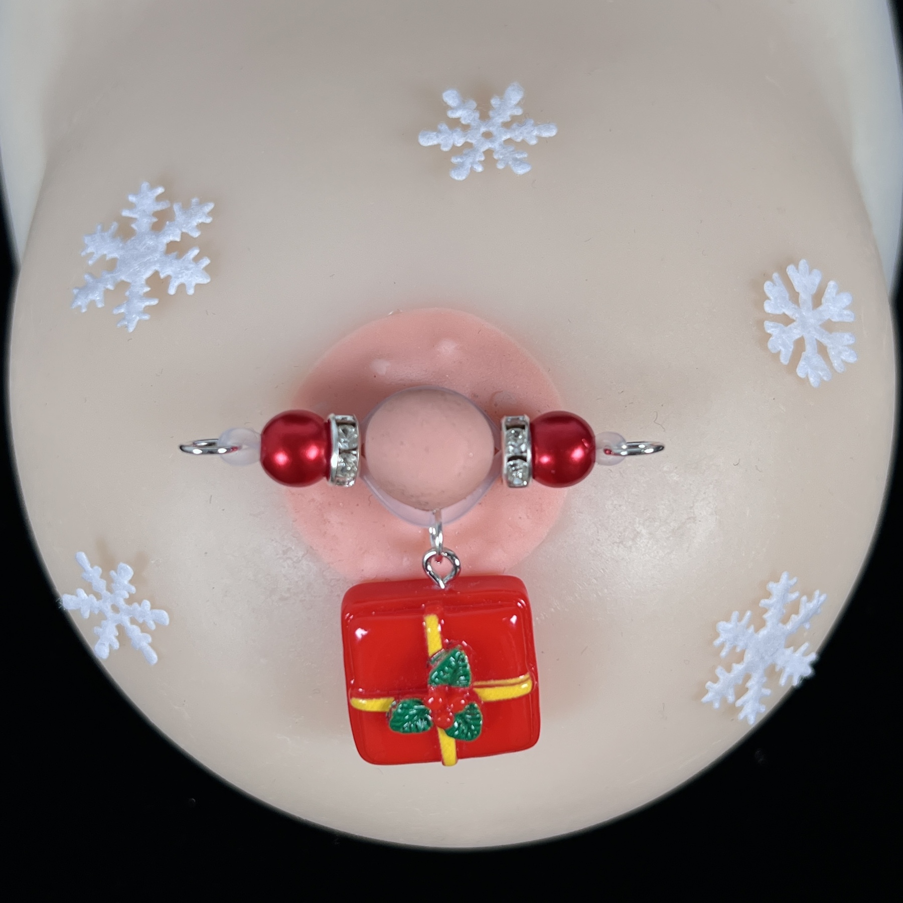 Festive Red Present Pearl Nipple Clips