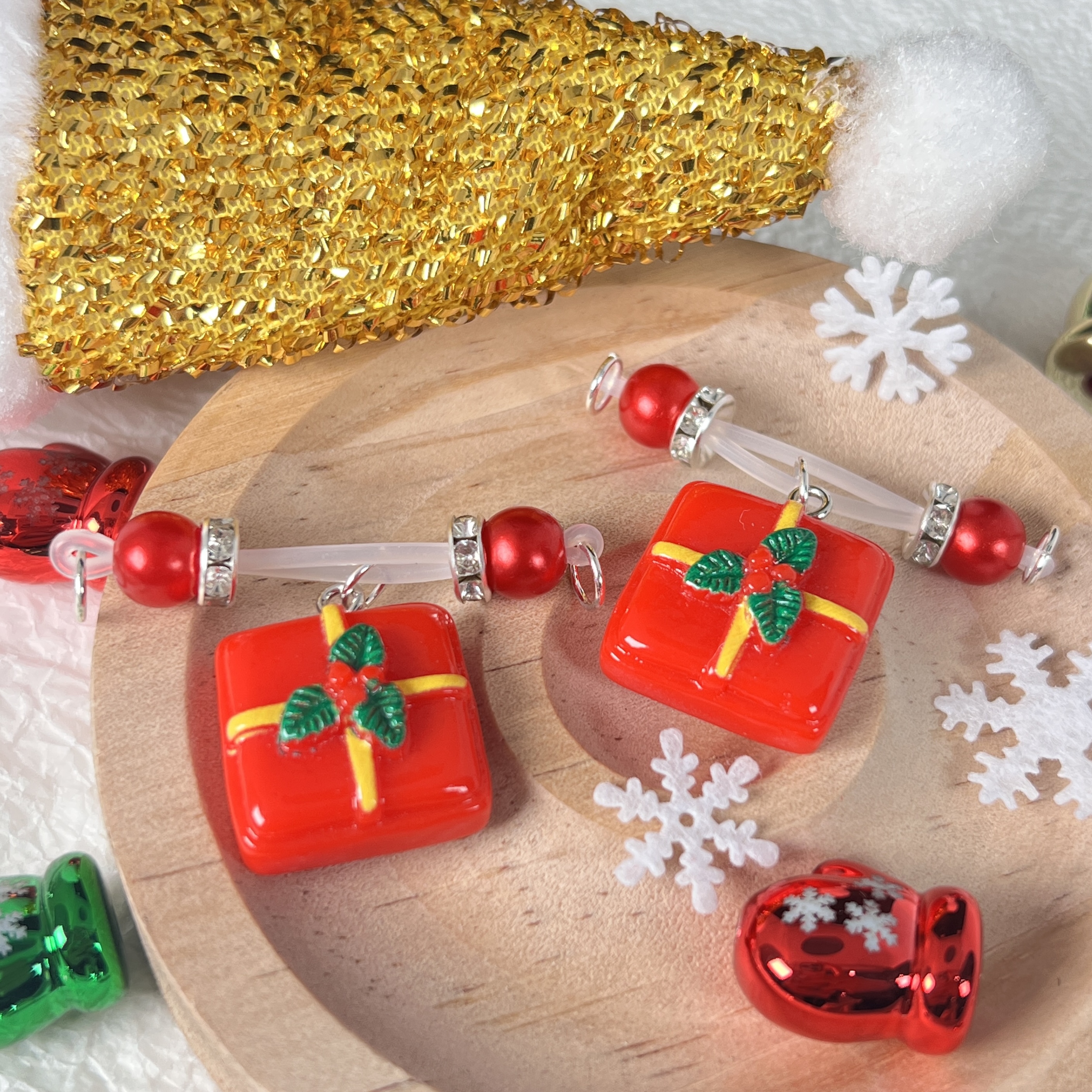 Festive Red Present Pearl Nipple Clips