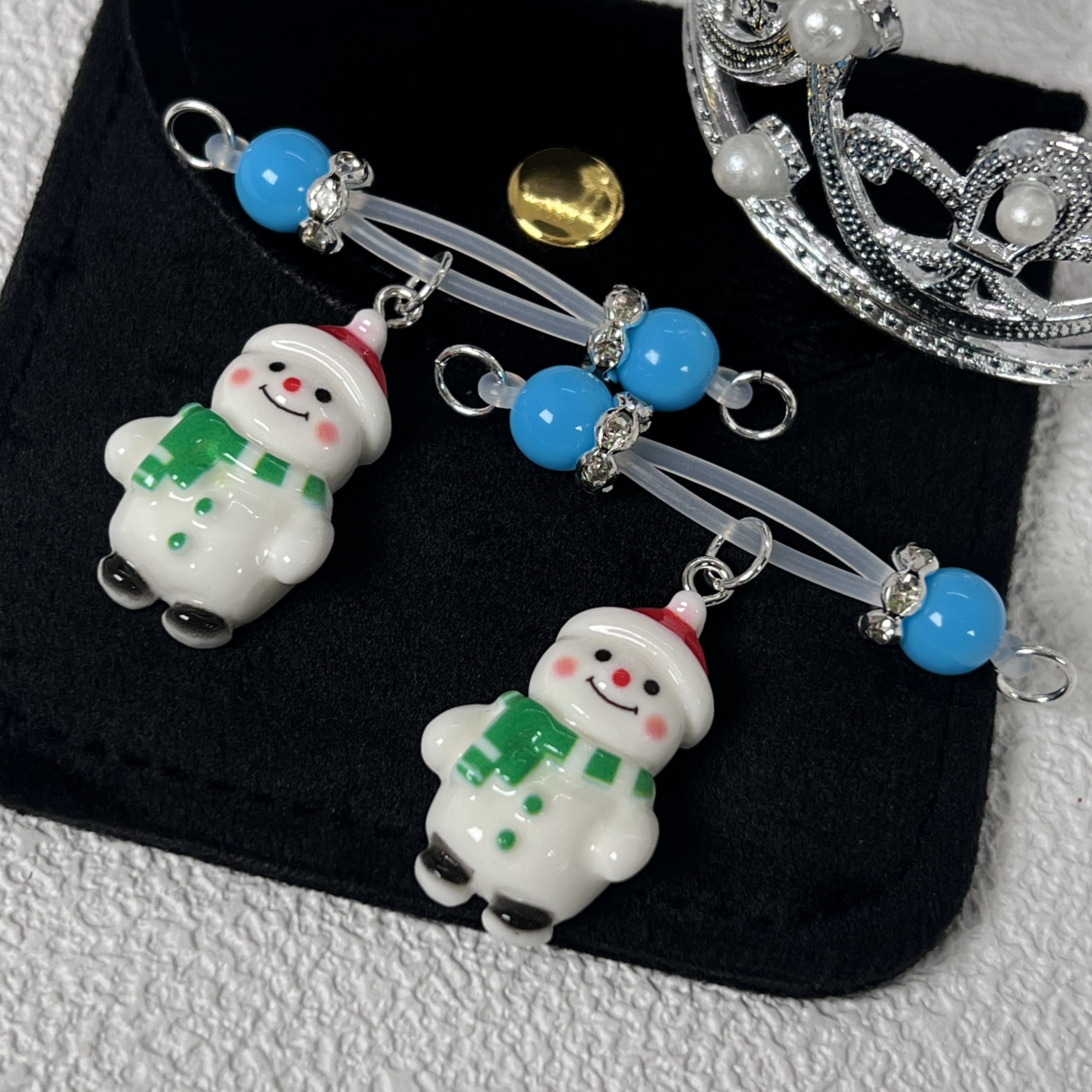 Snowman Blue Bead Nipple Clips