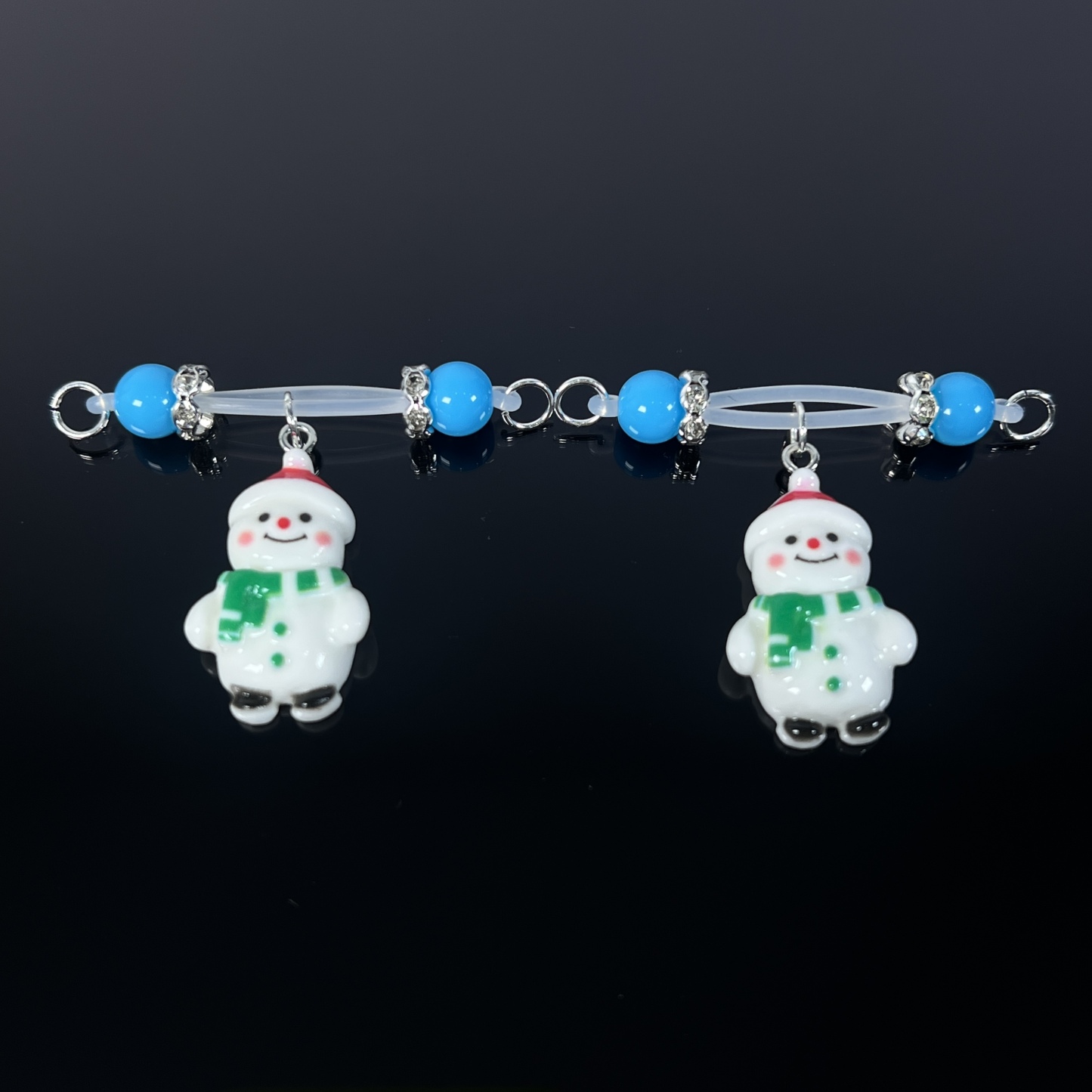 Snowman Blue Bead Nipple Clips