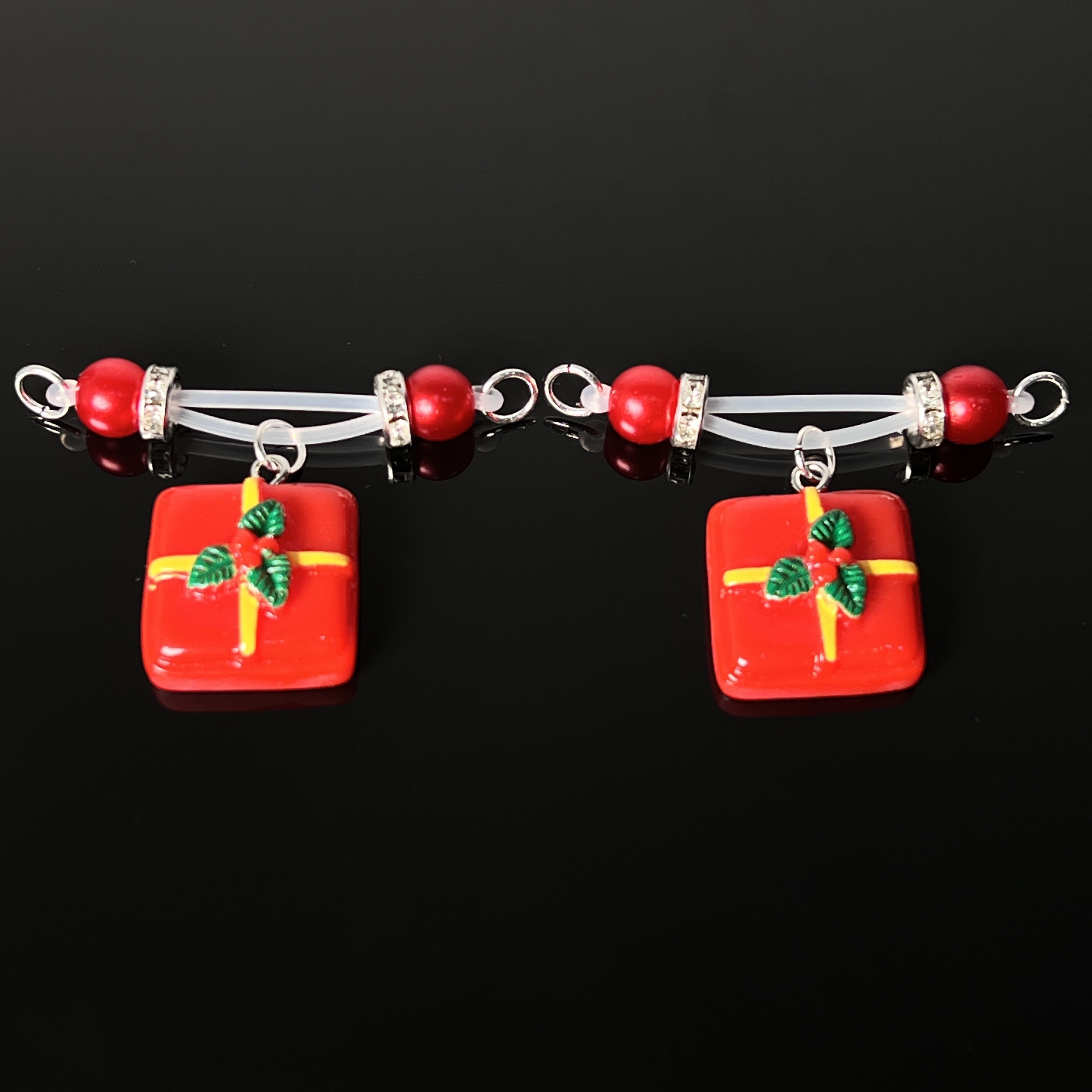 Festive Red Present Pearl Nipple Clips