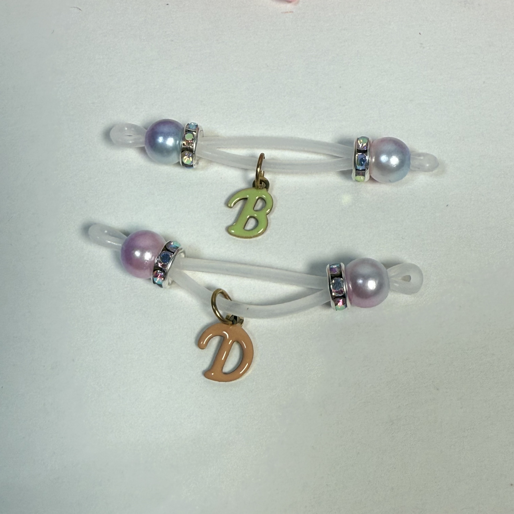 Adjustable pearl nipple decoration - custom colored letters