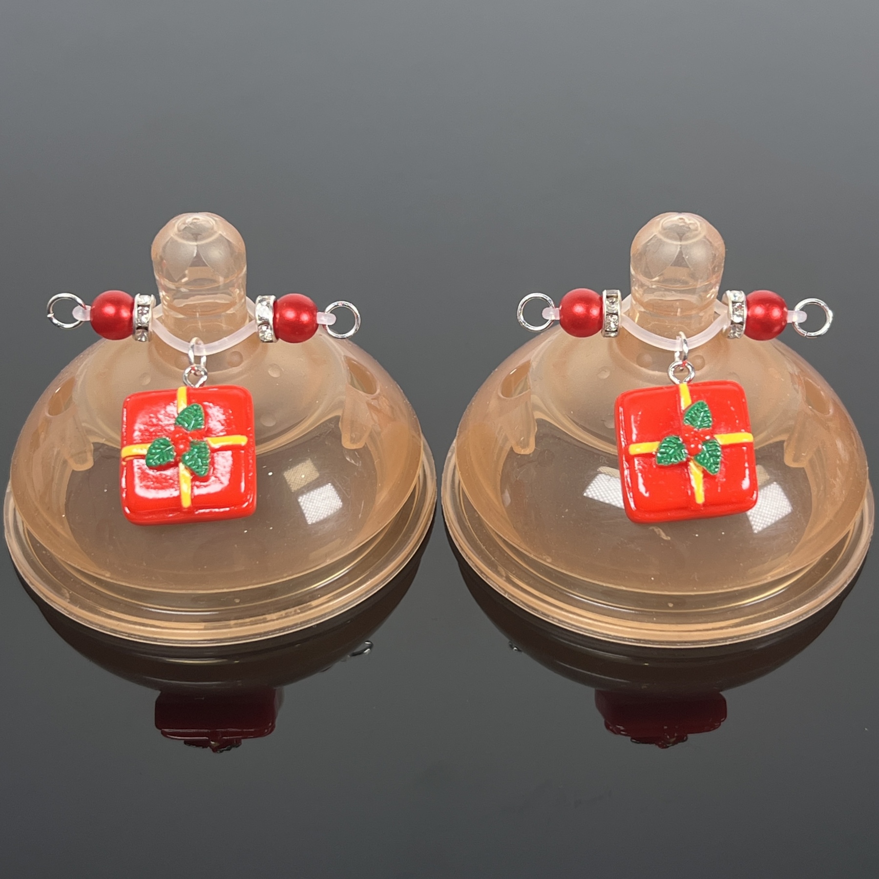 Festive Red Present Pearl Nipple Clips
