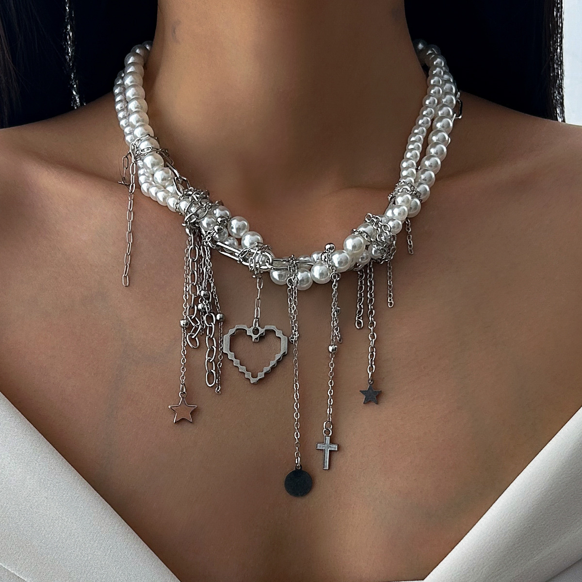 Heart Pearl Tassel Necklace