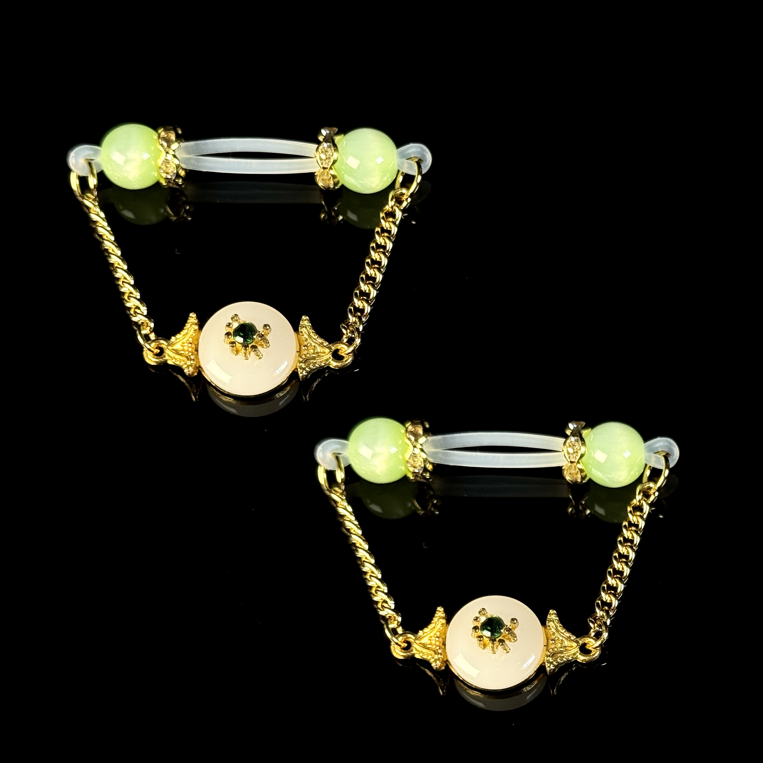Jade nipple clamps + jade necklace