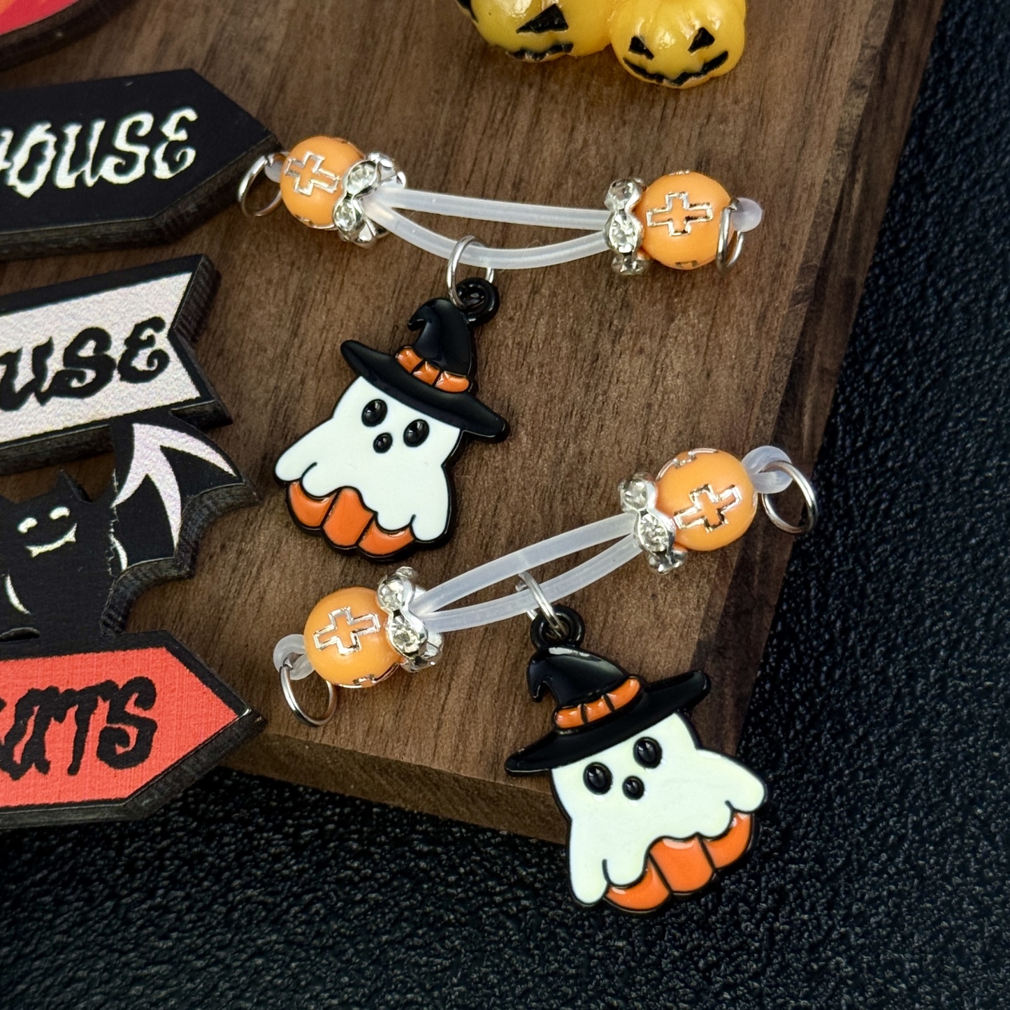Pumpkin Ghost Witch Charm Nipple Ring