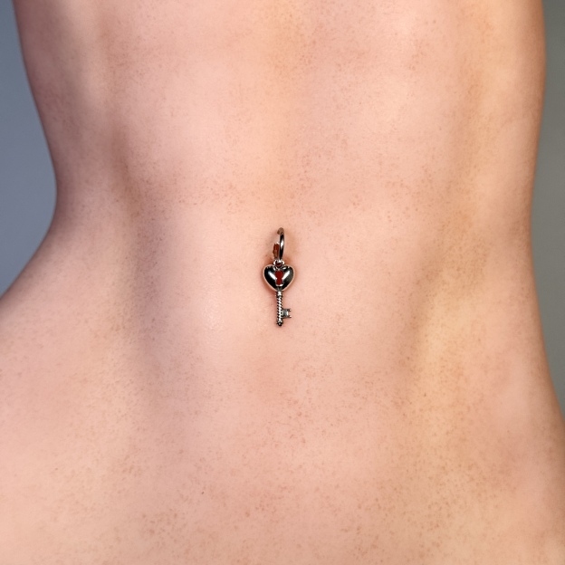 Non-piercing heart-and-key navel jewelry