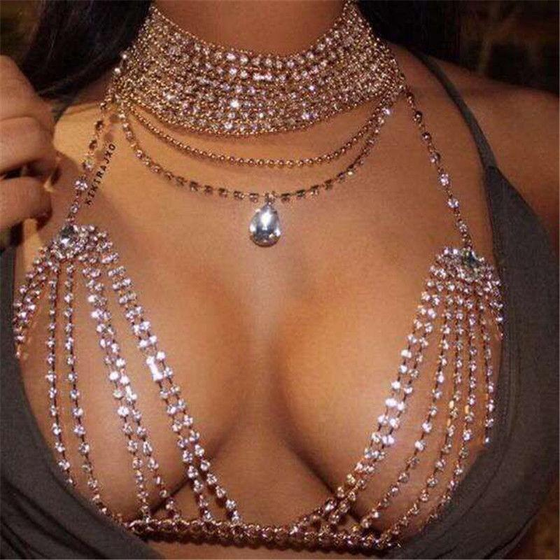Multi-layer rhinestone bikini body chain
