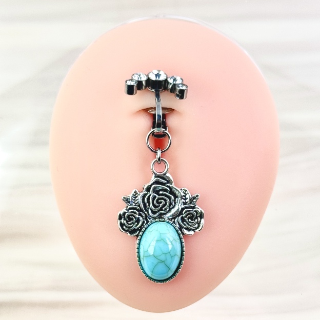 Vintage Turquoise Rose Faux Belly Ring