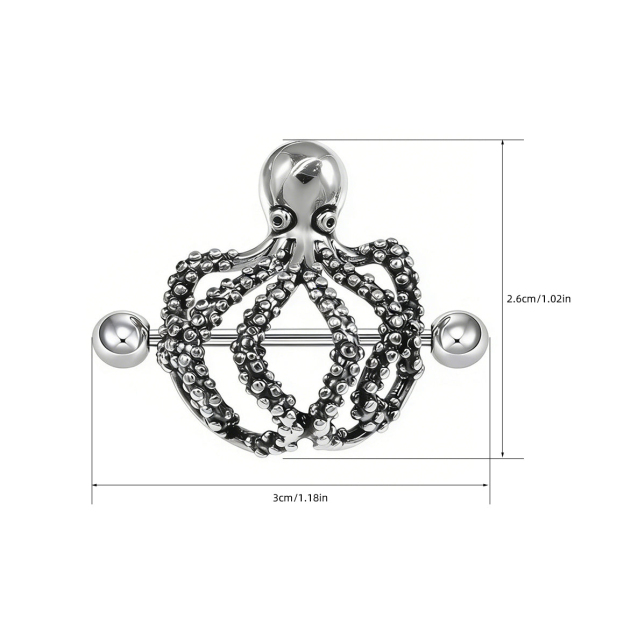 Gothic-Style Octopus Tentacle Nipple Ring Piercing Jewelry