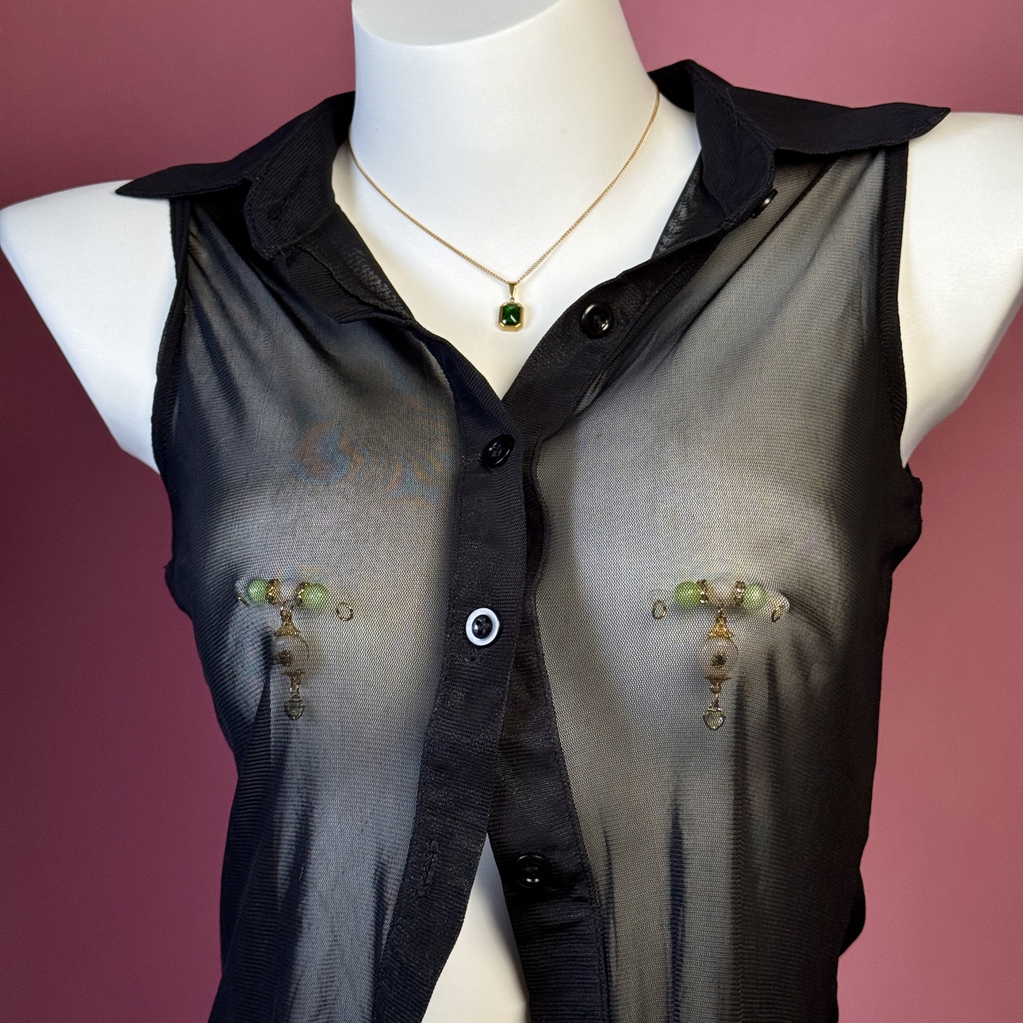 Jade nipple clamps + jade necklace
