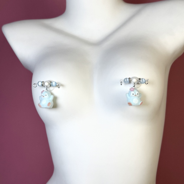 Blue Fluffy Chick Faux Nipple Ring