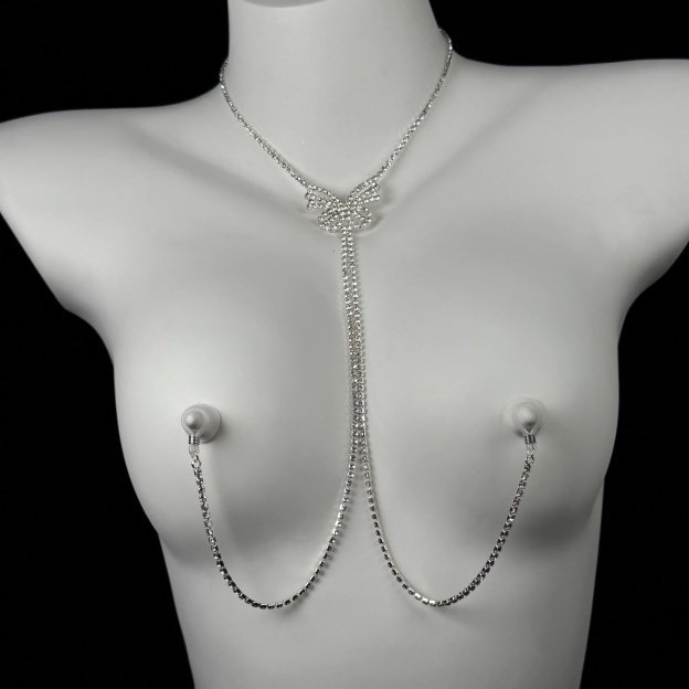 Crystal butterfly nipple chain