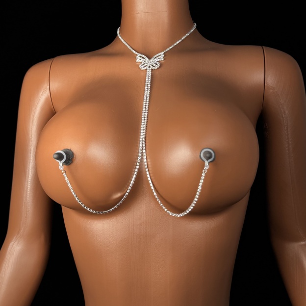 Crystal butterfly nipple chain